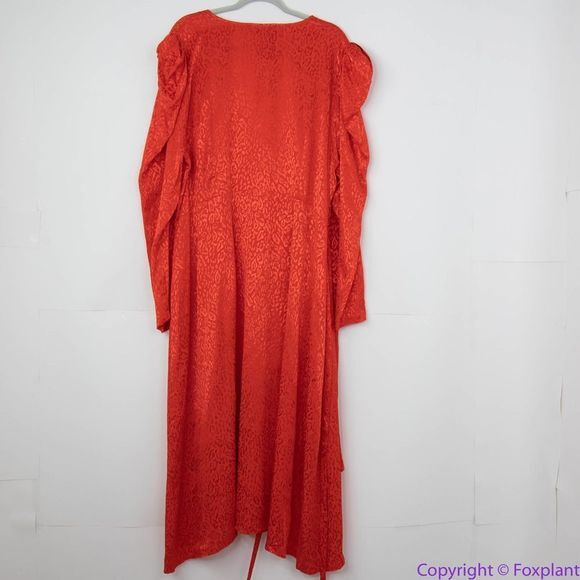 NEW Eloquii Red Leopard‎ Burnout Pattern Wrap Dress with Puff Shoulders, 26 - Picture 9 of 16